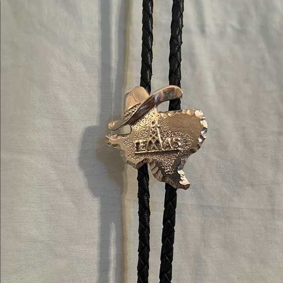 Black Bolo Tie with Silver Tips - Picture 3 of 3